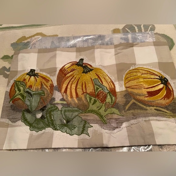 New Pottery Barn Fall Pumpkin Patch Appliqué Check Lumbar Pillow Cover, 16X26 - Picture 4 of 11